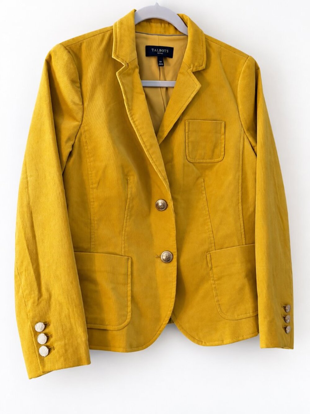 Talbots Petites Corduroy Blazer Women sz. 10P Mustard Yellow Gold Buttons NWOT